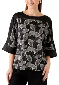 Petite 3/4 Sleeve Boat Neck Top