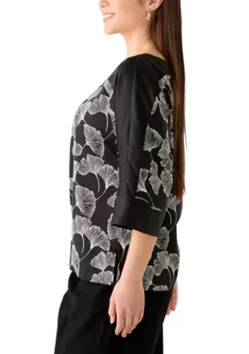 Petite 3/4 Sleeve Boat Neck Top