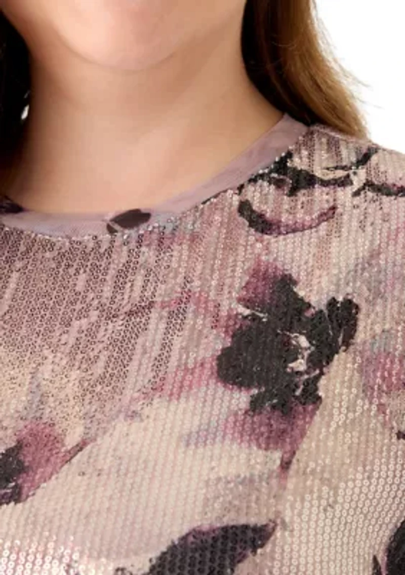Plus Dark Rose Mist Multi Floral Sequin Top
