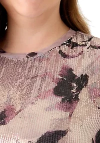 Plus Dark Rose Mist Multi Floral Sequin Top