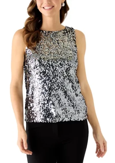 Women's Sleeveless Boat Neck Sequin Top