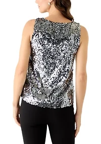 Women's Sleeveless Boat Neck Sequin Top