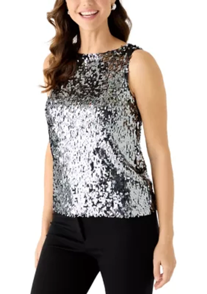 Women's Sleeveless Boat Neck Sequin Top