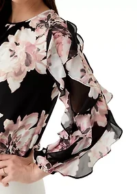 Women's Long Ruffle Sleeve Shirred Neck Top