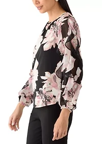 Petite Ruffle Sleeve Shirred Blouse