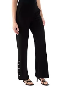 Women's High Rise Pull On Rivet Hem Wide Leg Pants