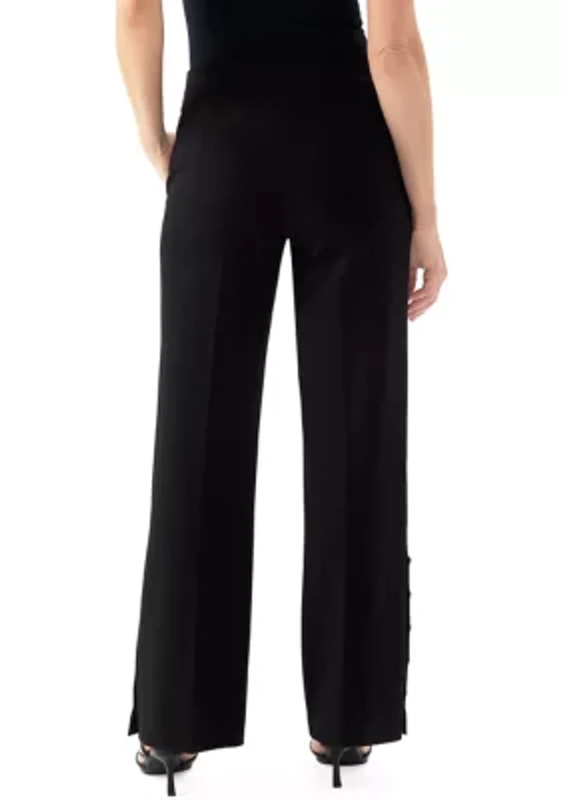 Women's High Rise Pull On Rivet Hem Wide Leg Pants