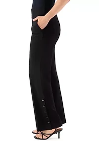 Women's High Rise Pull On Rivet Hem Wide Leg Pants