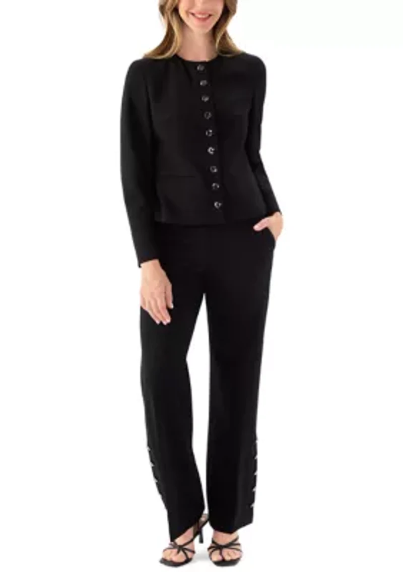 Women's High Rise Pull On Rivet Hem Wide Leg Pants