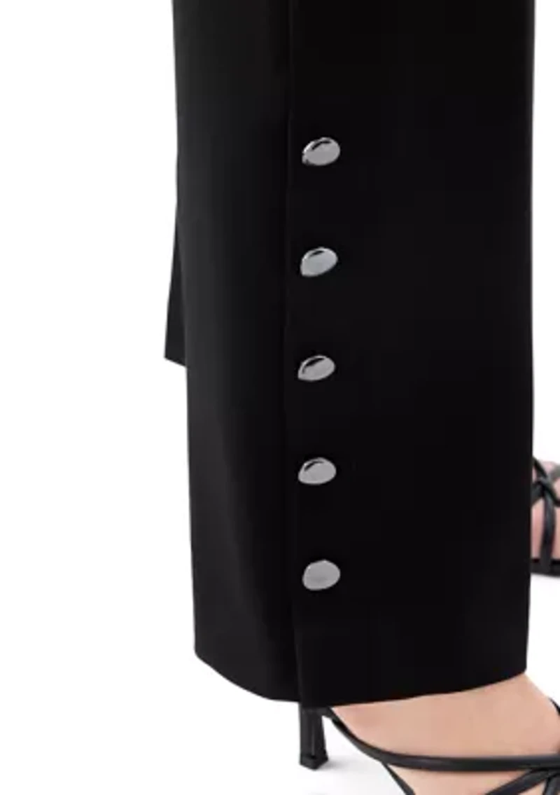 Women's High Rise Pull On Rivet Hem Wide Leg Pants