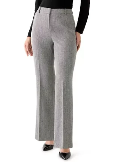 Petite Fly Front Herringbone Pants