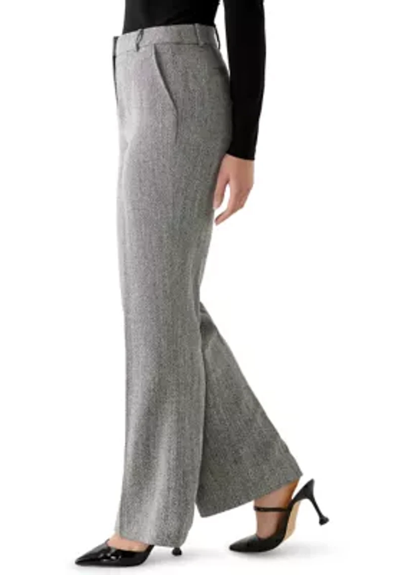 Petite Fly Front Herringbone Pants