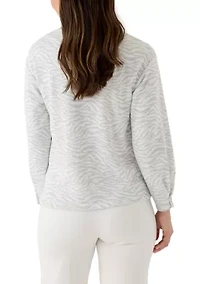 Women's Boatneck Top with Foldover Button Sleeves