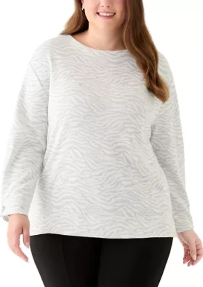 Plus White Dove Heather Grey Jaquard Sweater