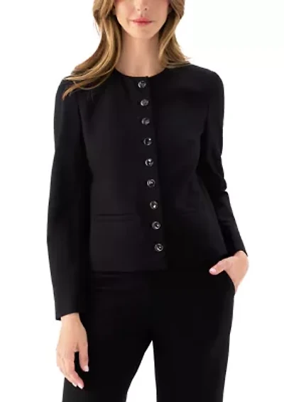 Women's Short Jewel Neck Button Front Jacket