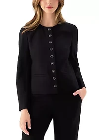 Women's Short Jewel Neck Button Front Jacket