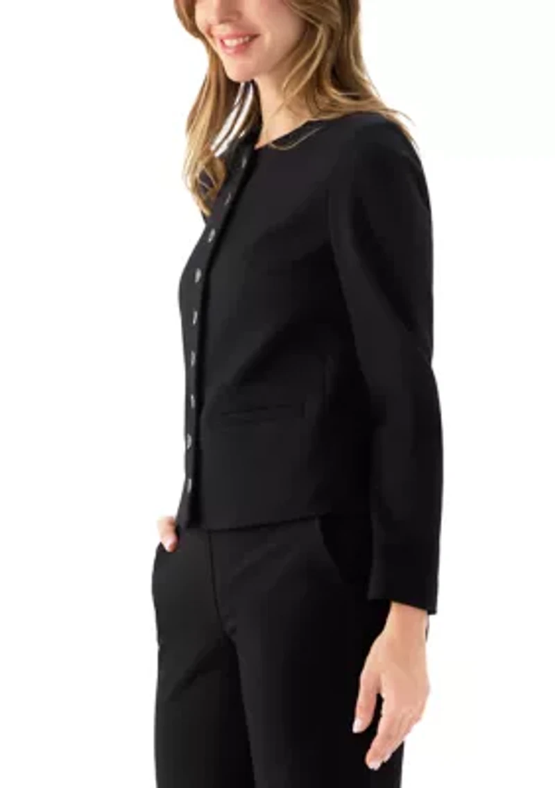 Women's Short Jewel Neck Button Front Jacket