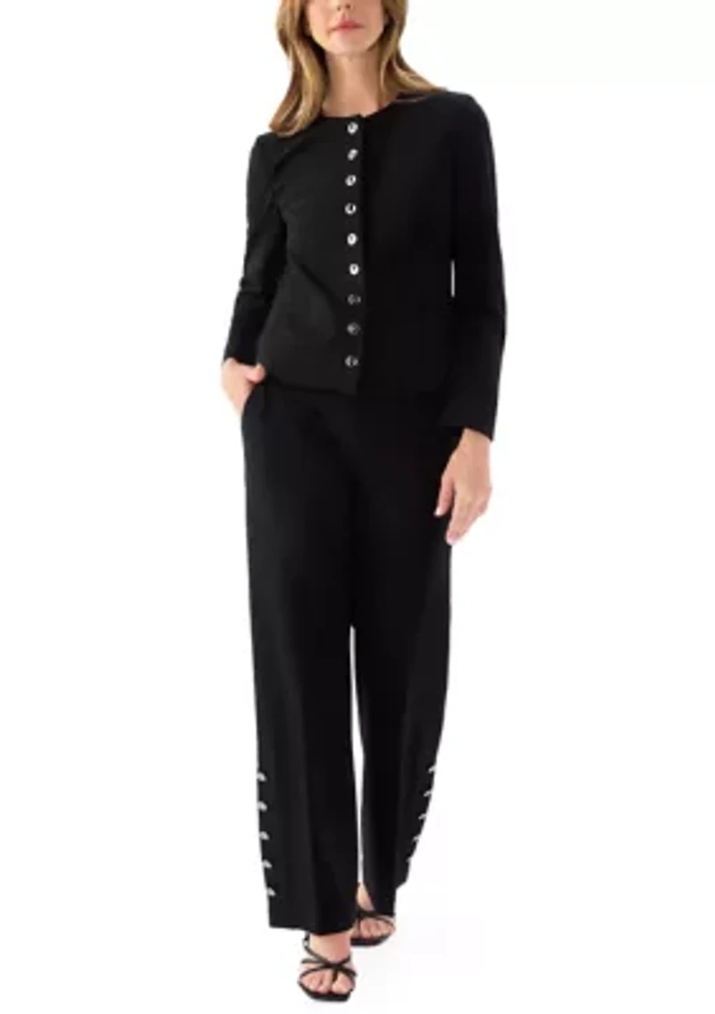 Women's Short Jewel Neck Button Front Jacket