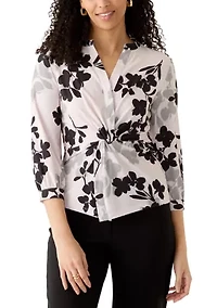Women's Mandarin Collar Blossom Print Blouse