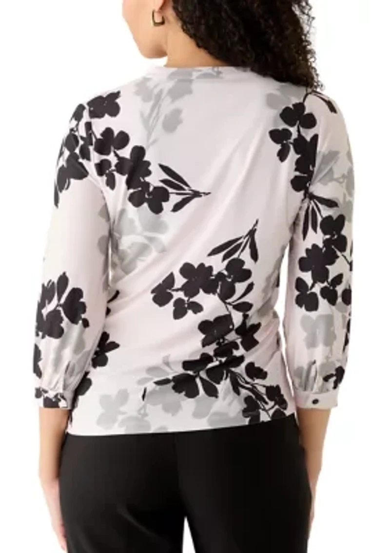 Women's Mandarin Collar Blossom Print Blouse