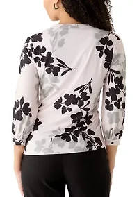 Women's Mandarin Collar Blossom Print Blouse