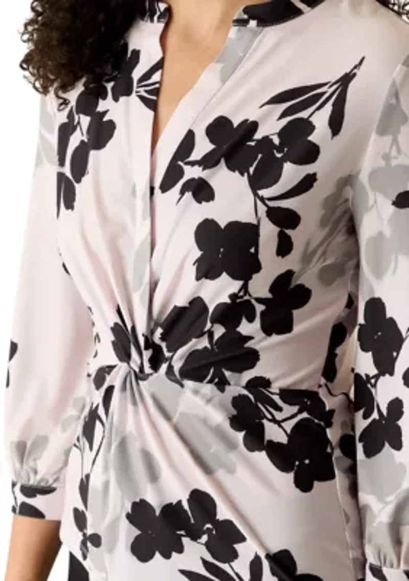 Women's Mandarin Collar Blossom Print Blouse