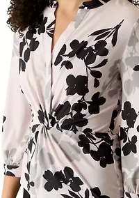 Women's Mandarin Collar Blossom Print Blouse