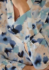 Women's V-Neck Pleated Front Blouse with Long Sleeves