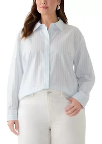 Plus Opal Blue Long Sleeve Button Front Shirt