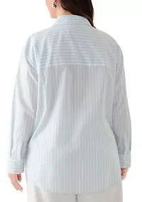 Plus Opal Blue Long Sleeve Button Front Shirt