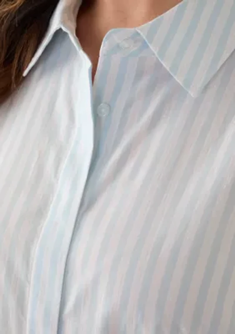 Plus Opal Blue Long Sleeve Button Front Shirt