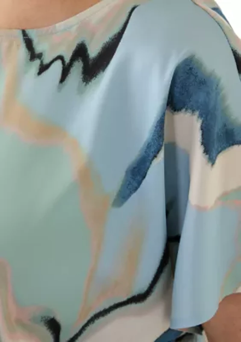 Plus Opal Blue Bateau Neck Flat Satin Blouse