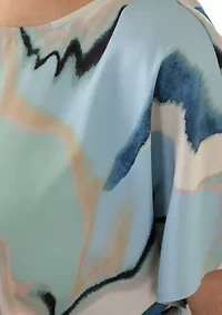 Plus Opal Blue Bateau Neck Flat Satin Blouse