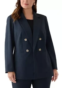 Plus Mid Blue Notch Collar Faux Double Breasted Jacket