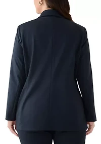 Plus Mid Blue Notch Collar Faux Double Breasted Jacket