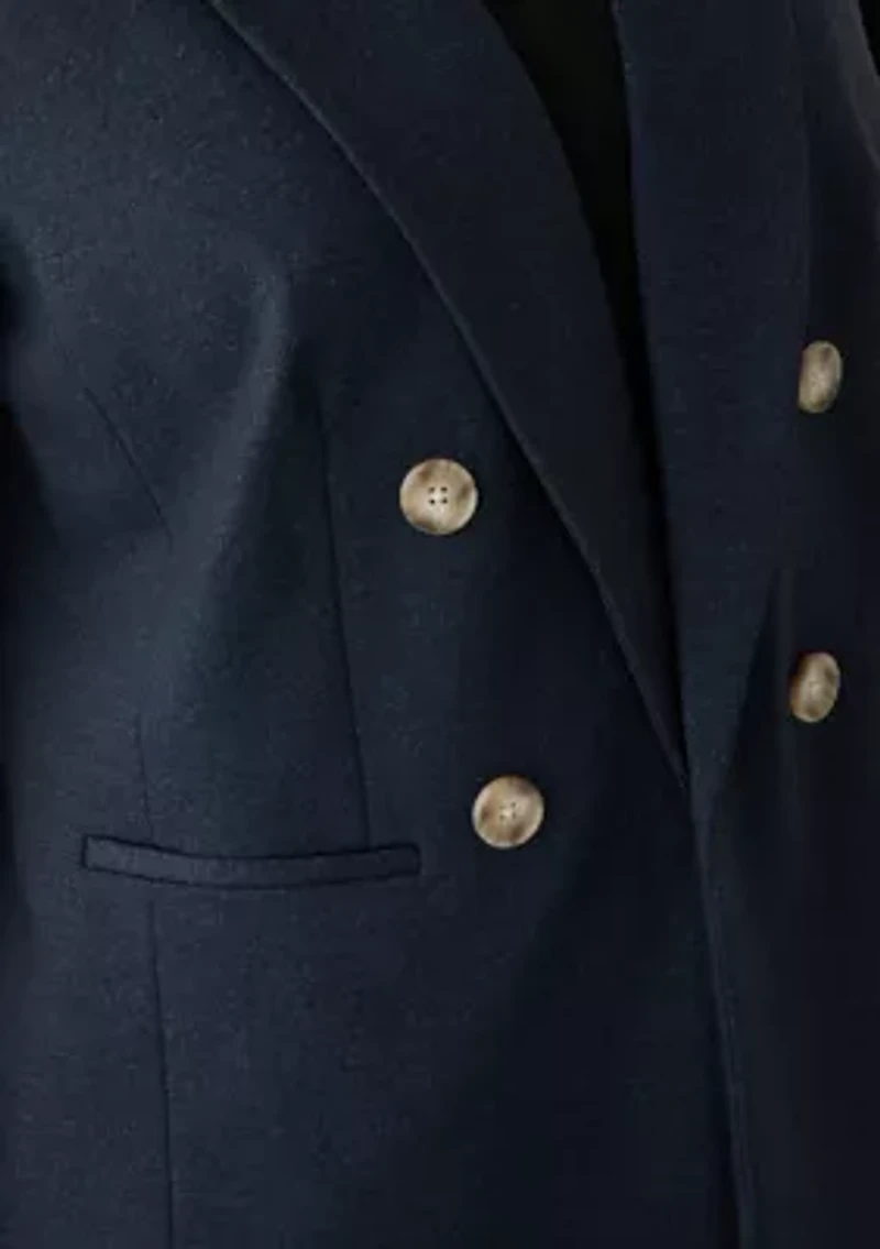 Plus Mid Blue Notch Collar Faux Double Breasted Jacket