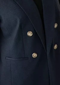 Plus Mid Blue Notch Collar Faux Double Breasted Jacket