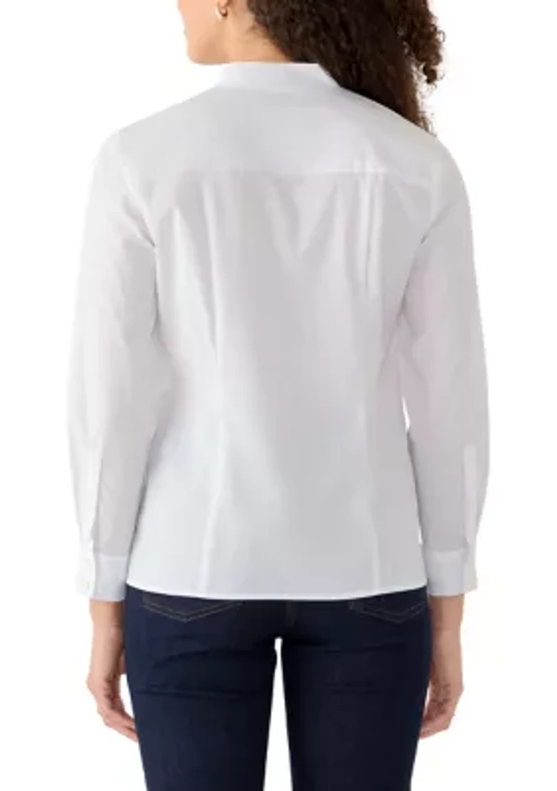 Petite Notch Collar Poplin Shirt