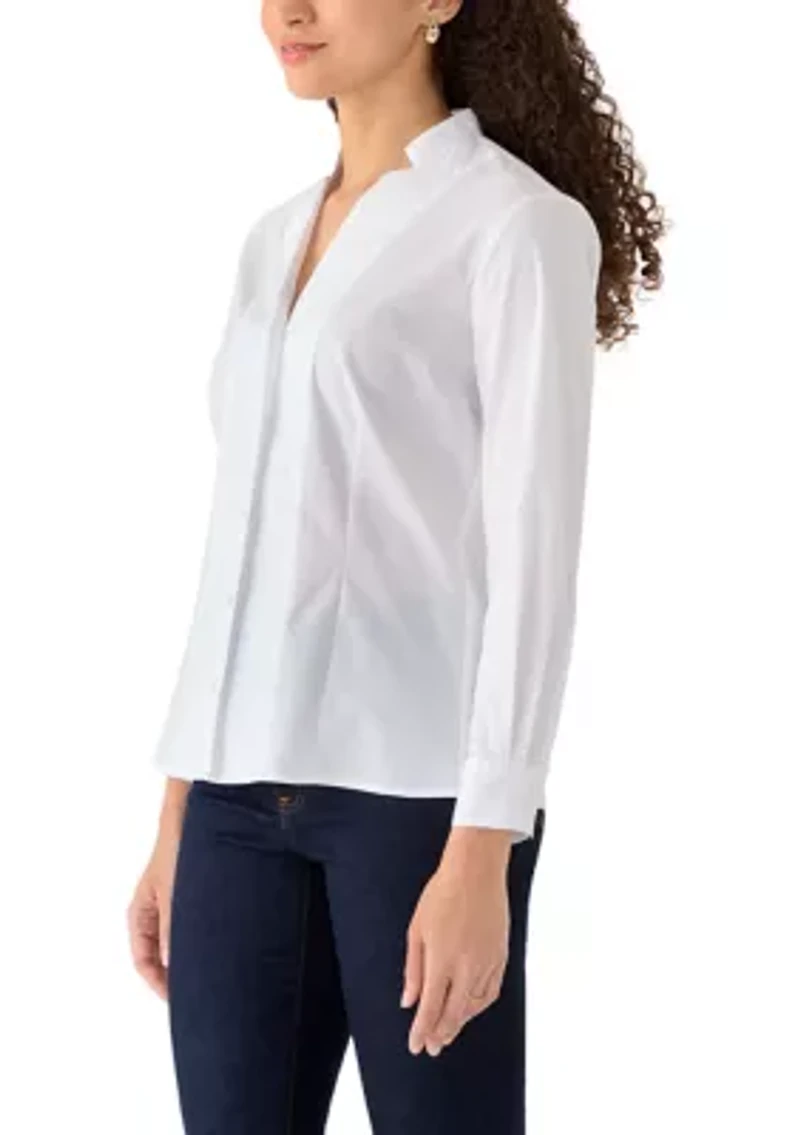 Petite Notch Collar Poplin Shirt