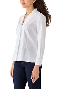 Petite Notch Collar Poplin Shirt