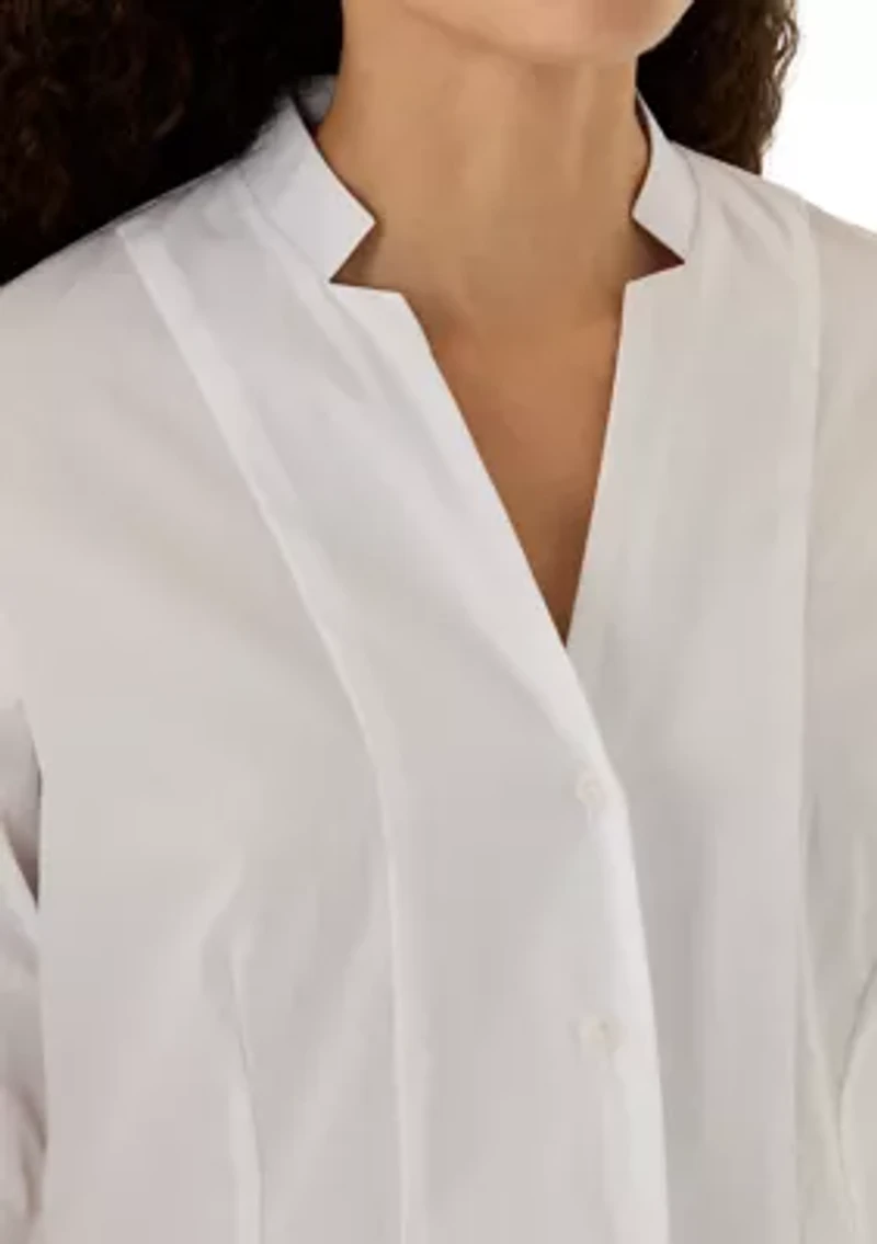 Petite Notch Collar Poplin Shirt