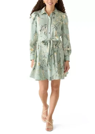 Petite Long Sleeve Godet Skirt Shirtdress