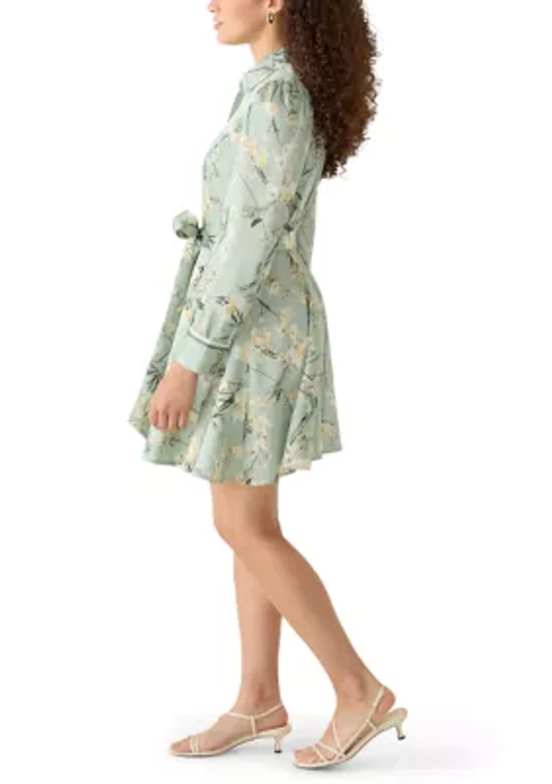Petite Long Sleeve Godet Skirt Shirtdress
