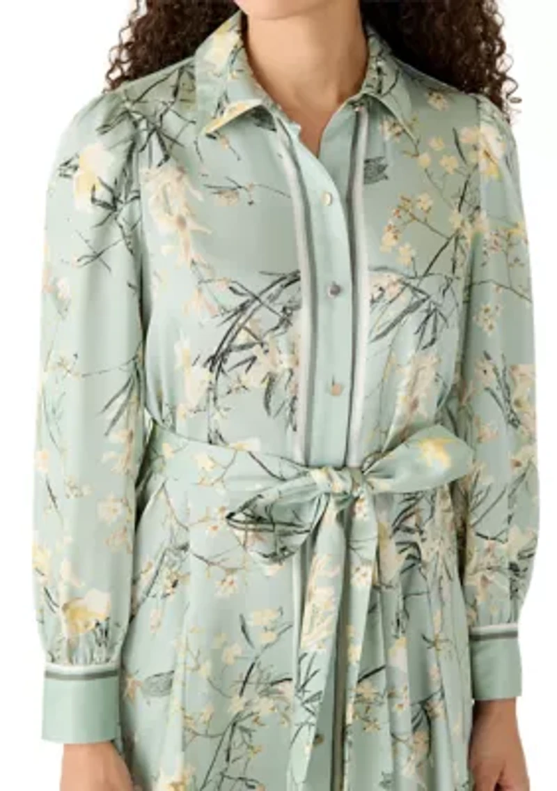 Petite Long Sleeve Godet Skirt Shirtdress
