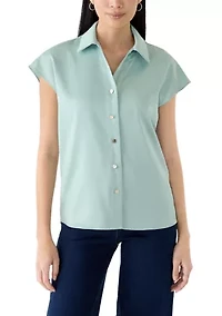 Petite Drop Shoulder Button Front Blouse