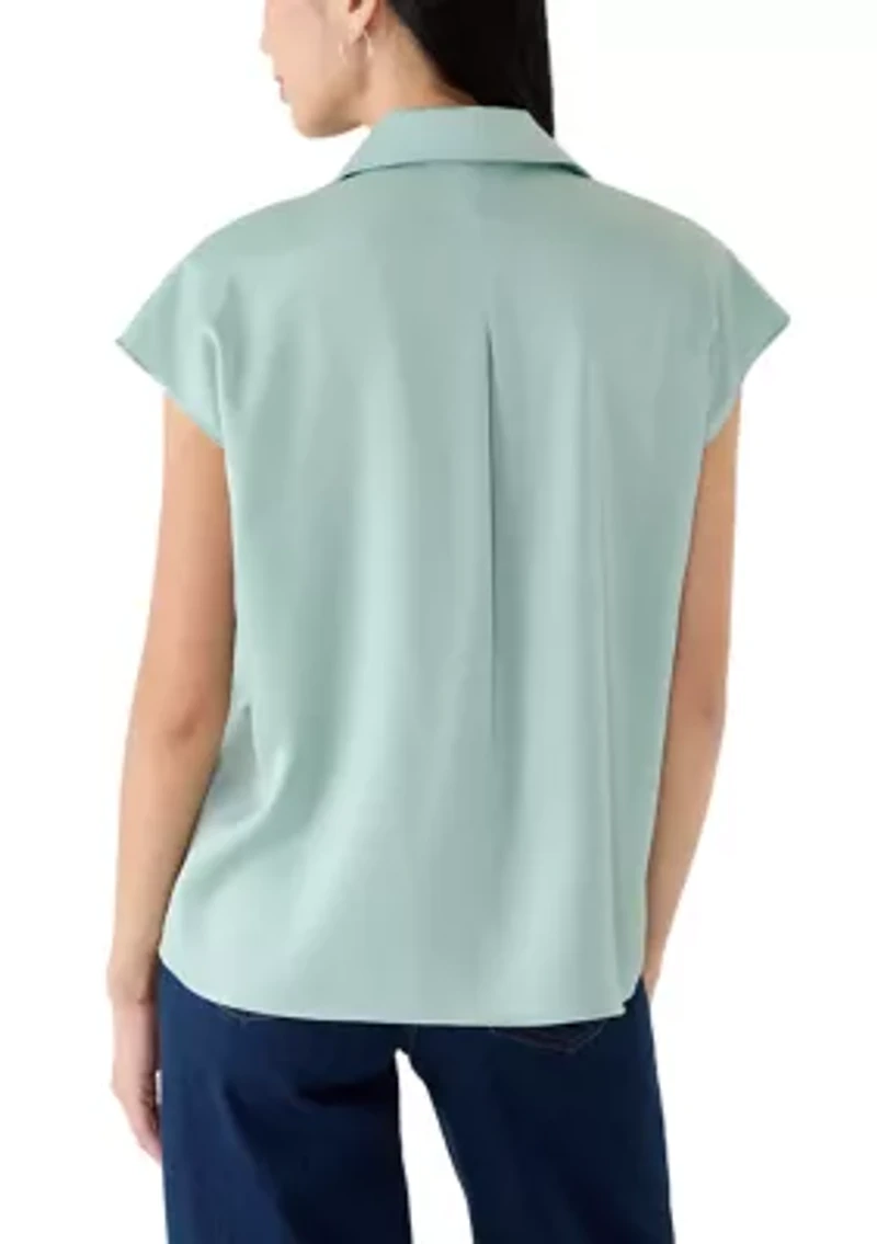 Petite Drop Shoulder Button Front Blouse