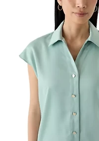 Petite Drop Shoulder Button Front Blouse
