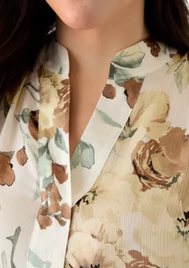 Plus Long Sleeve Pleated Front Blouse