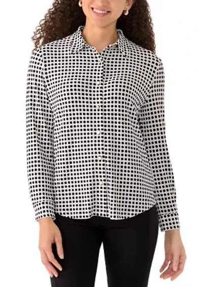 Petite Button Front Print Shirt