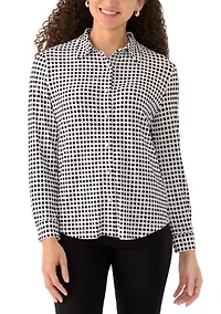 Petite Button Front Print Shirt